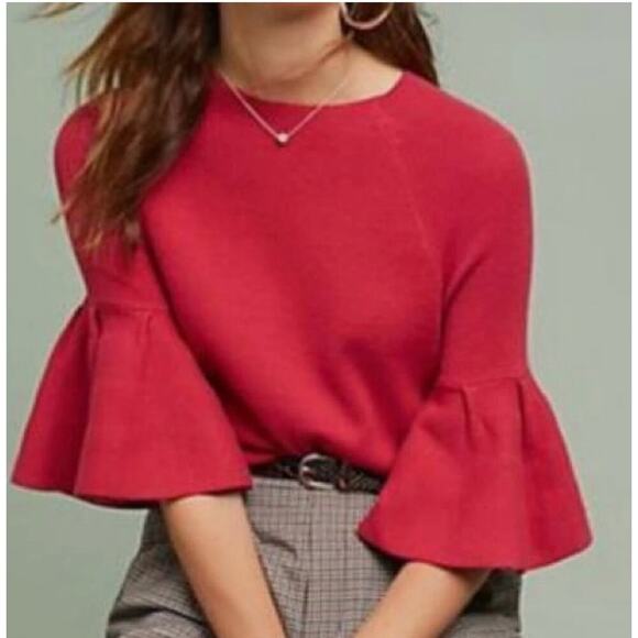 Moth Anthropology Red Anais Bell-Sleeve Pullover - Sz Small - Picture 7 of 7